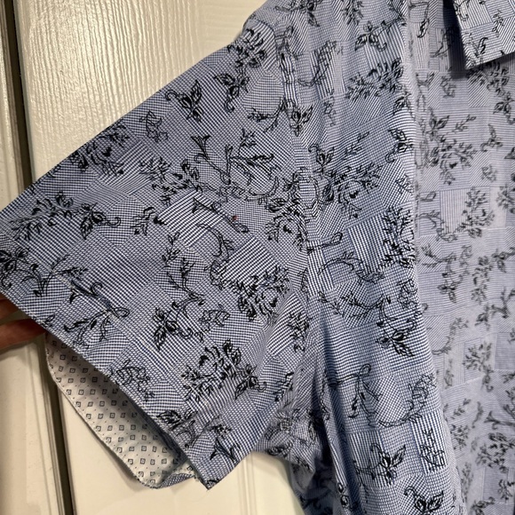 English Laundry XL Blue Patchwork Floral Button Up Shirt Short Sleeve Cotton + - Picture 3 of 7